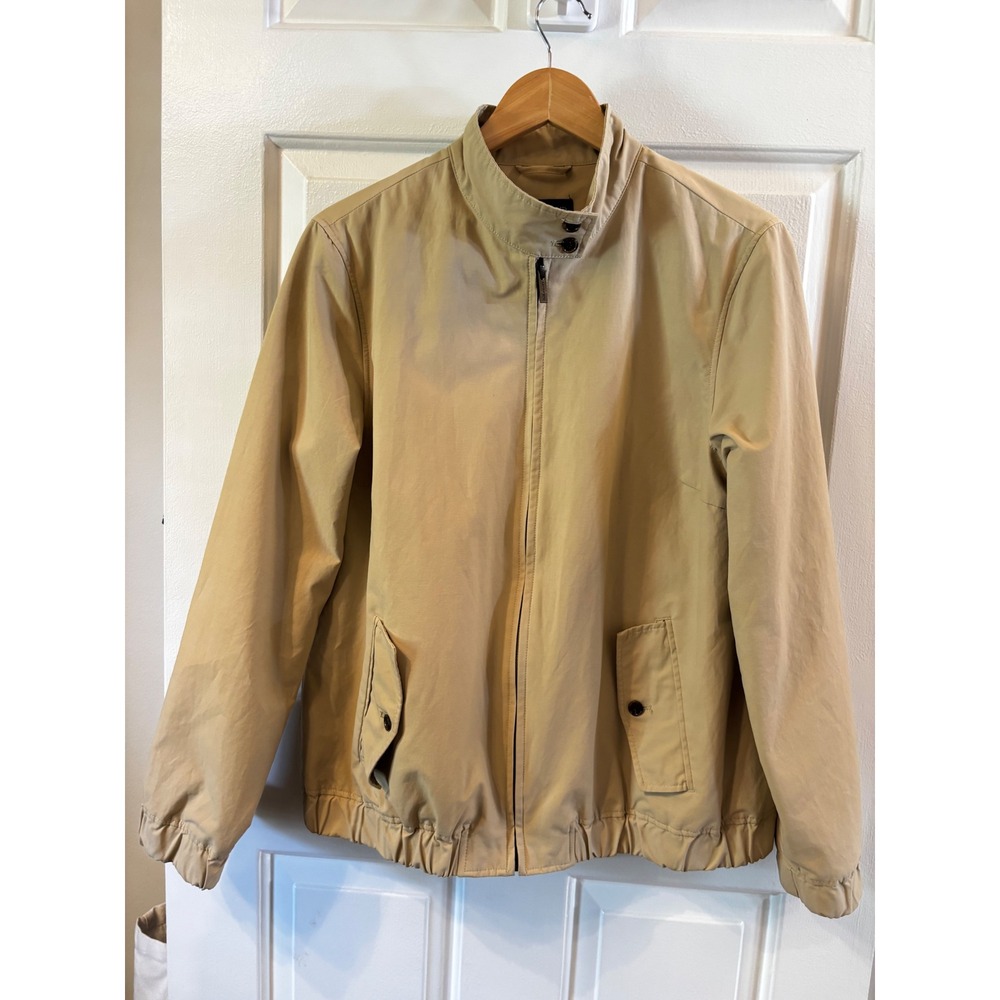 Lands End Womens Tan Khaki Harrington Jacket Mock Neck Full Zip Size Large